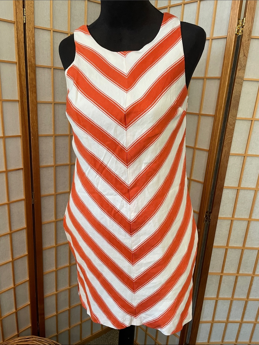 Tommy Hilfiger Orange & White Chevron Sleeveless Mini Dress Linen Y2K